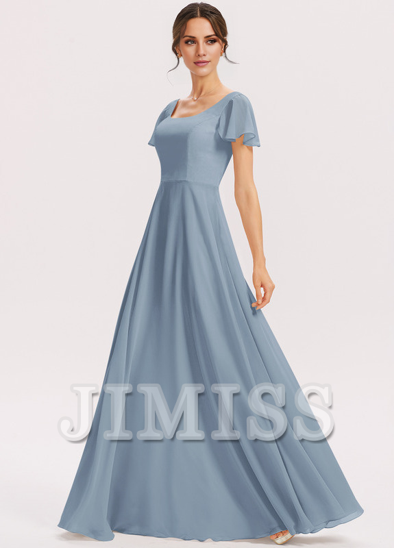 Tiered Ruffle A-Line Square Floor-Length Chiffon Bridesmaids Dress
