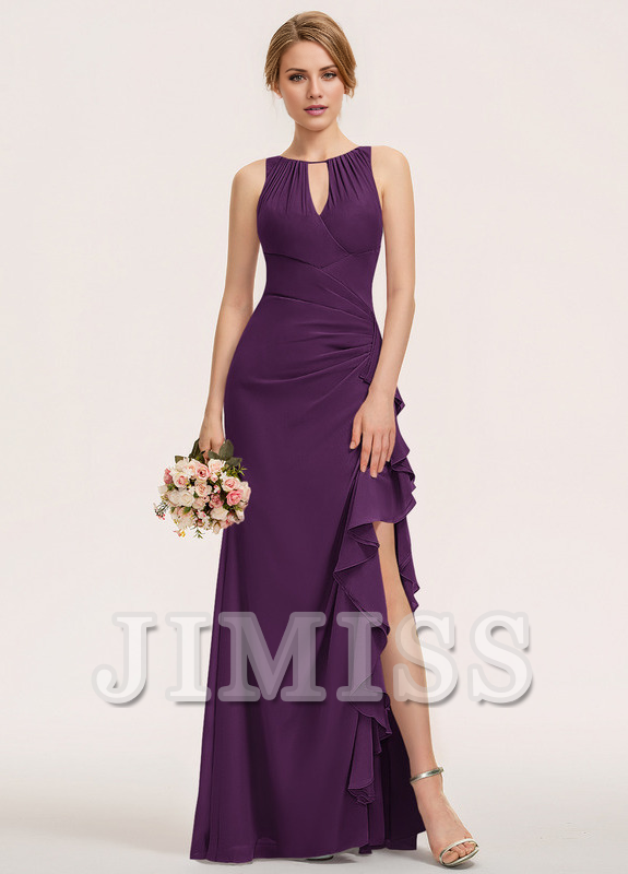 Tiered ruffled bustier with scoop neck chiffon bridesmaid dress