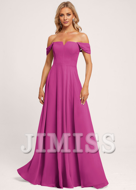 A-line off-the-shoulder square floor-length chiffon bridesmaid dress