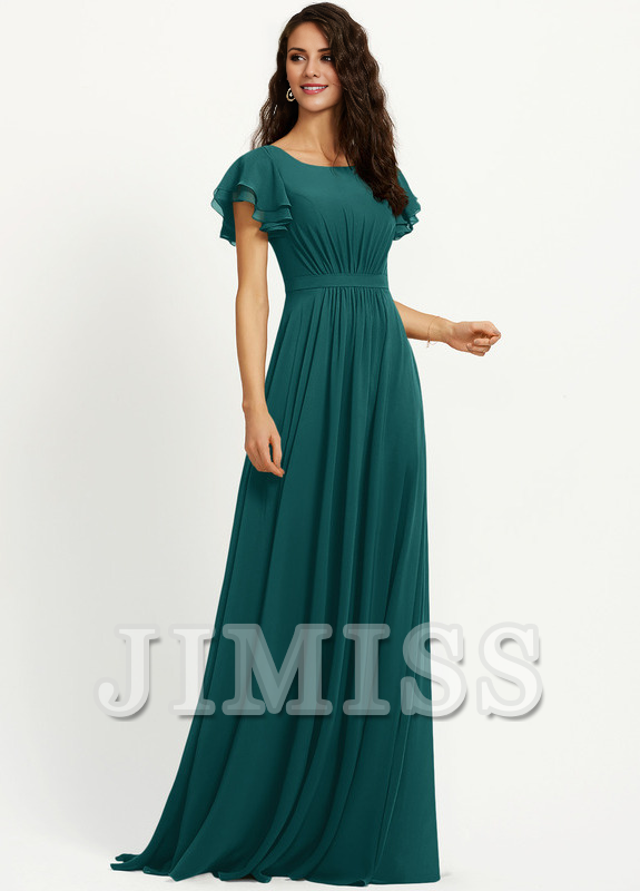 Ruffled A-line Scoop Neck Chiffon Bridesmaids Dress