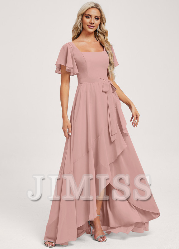 A-line square asymmetric chiffon bridesmaid dress