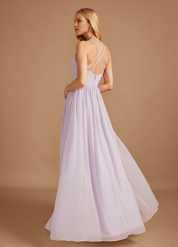 A-Line V-Neck Asymmetric Ruffle Chiffon Bridesmaids Dress