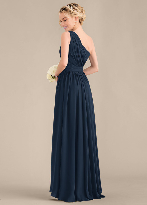 Tiered Ruffle A-Line One Shoulder Asymmetric Chiffon Bridesmaids Gown