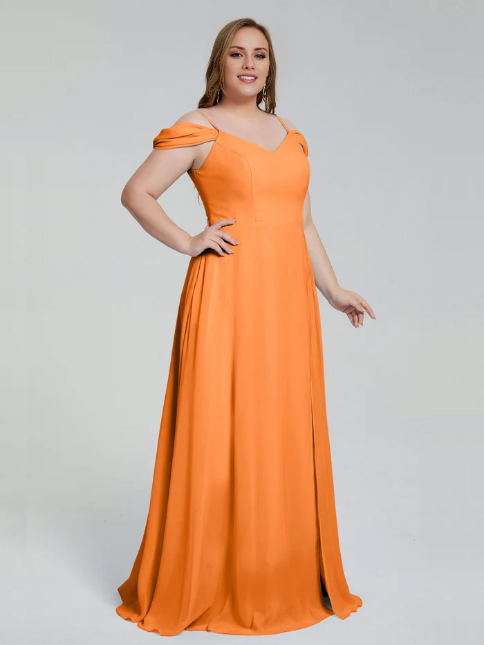 Thin shoulder strap plus size and floor length bridesmaid dress