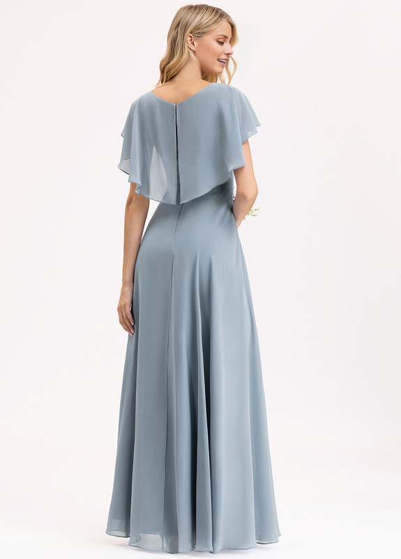 Tiered Ruffle A-Line V-Neck Floor-Length Chiffon Bridesmaids Dress