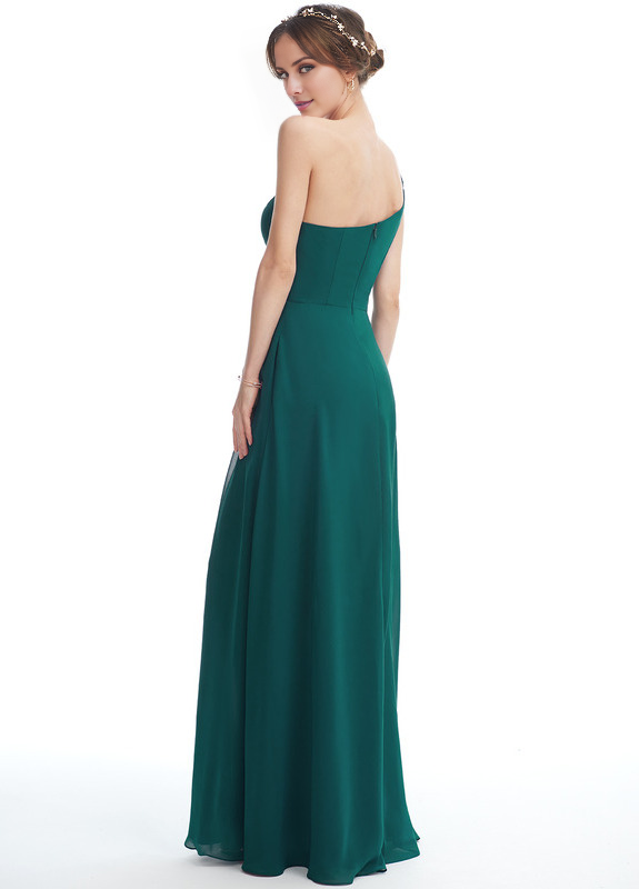 A-line one-shoulder floor-length chiffon bridesmaid dress