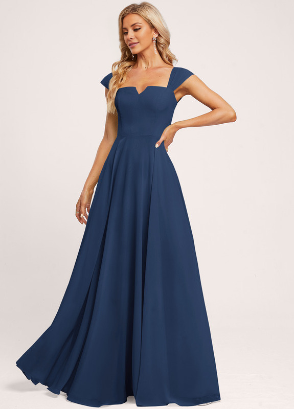 A-line off-the-shoulder square floor-length chiffon bridesmaid dress