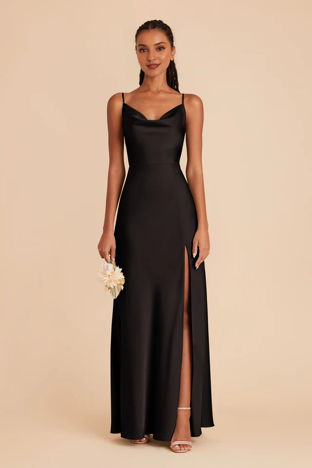 Fully lined pleated neckline with slit and floor length bridesmaid dress