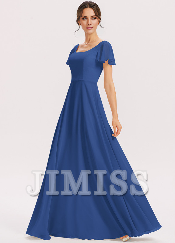 Tiered Ruffle A-Line Square Floor-Length Chiffon Bridesmaids Dress