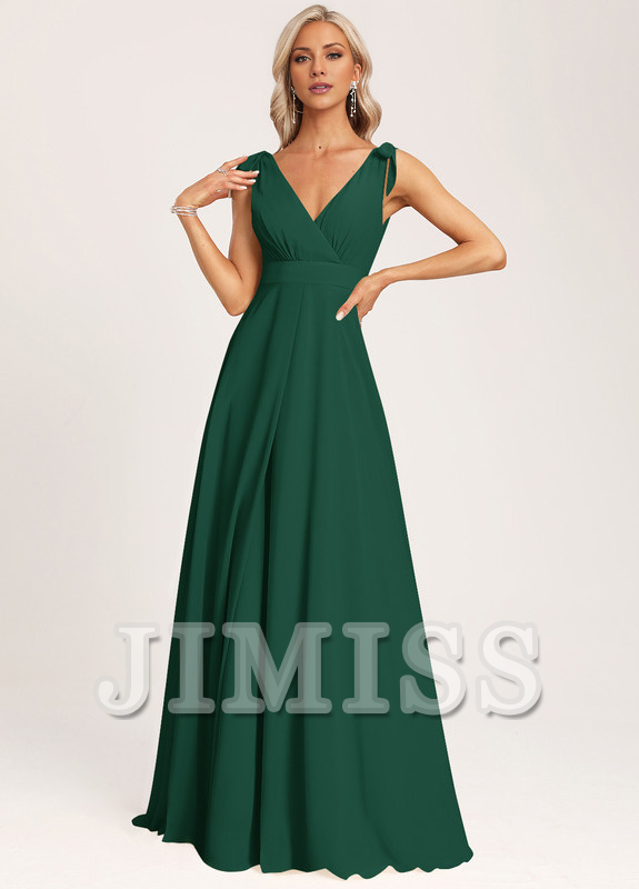 A-link V-neck and ground chiffon bow bridesmaid dress