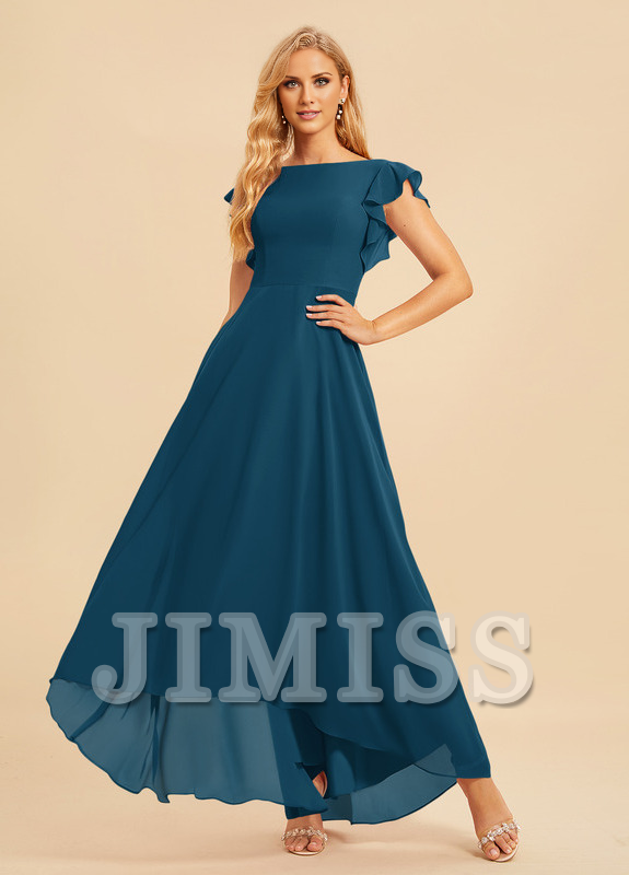 Ruffled A-line Scoop Asymmetric Chiffon Bridesmaids Dress