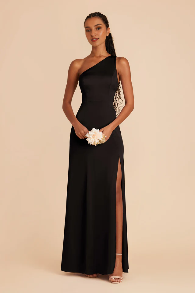 One shoulder collar fully lined trumpet shaped mermaid slit bridesmaid dress