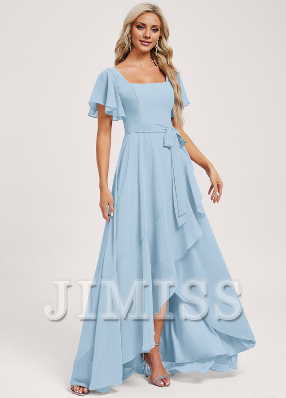 A-line square asymmetric chiffon bridesmaid dress