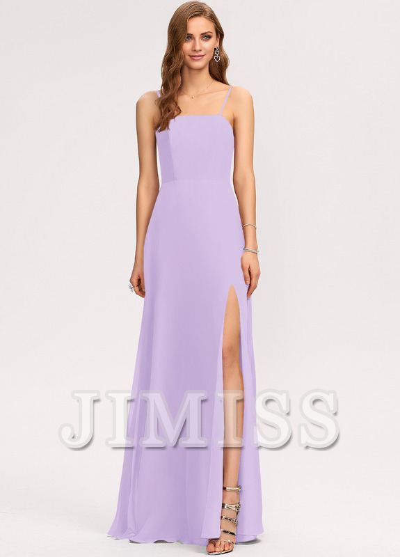 A-line square floor-length chiffon bridesmaid dress