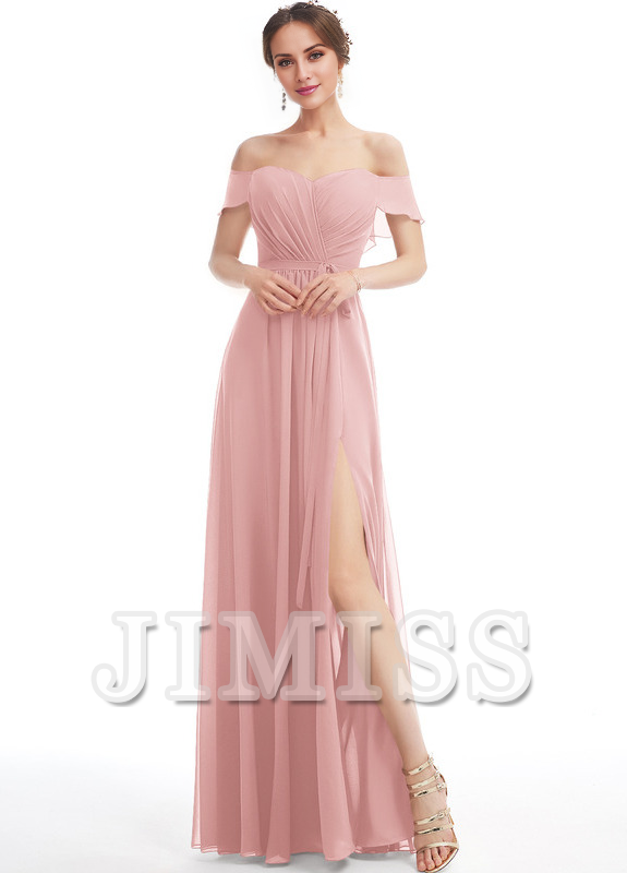 Ruffled A-line Floor-length Chiffon Bridesmaids Dress