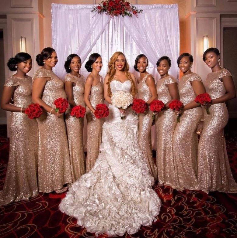Sparkle Bridesmaid Dresses For Women Mermaid Cap Sleeves Sequins Long Cheap Under 50 Wedding Party Dresses - RongMoon