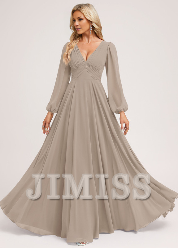 A-line V-neck floor-length chiffon bridesmaid dress