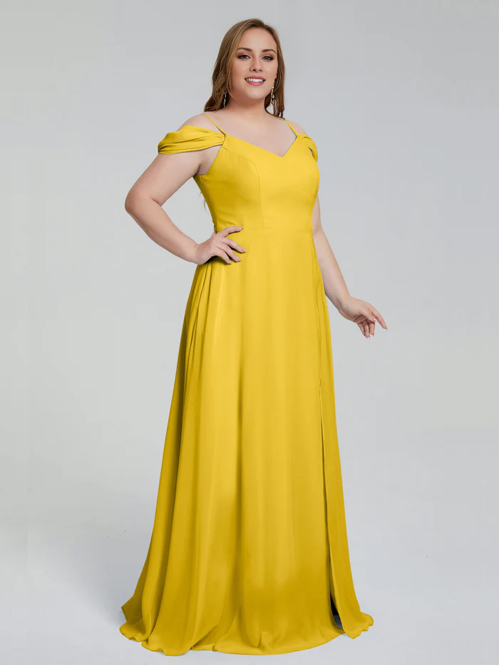 Thin shoulder strap plus size and floor length bridesmaid dress