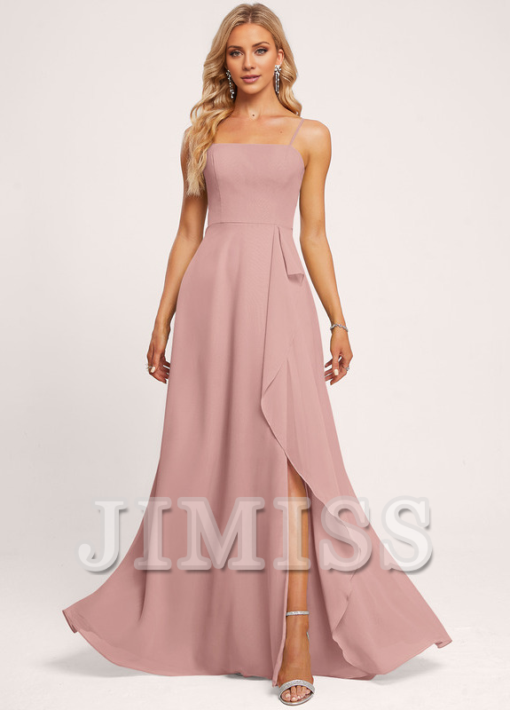 Ruffled A-Line Square Floor-Length Chiffon Bridesmaids Dress
