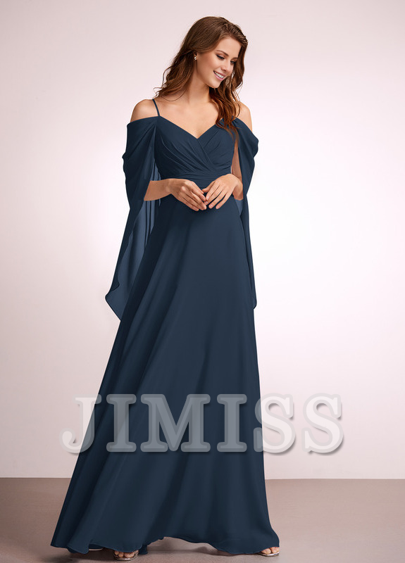 A-line off-shoulder floor-length chiffon bridesmaid dress