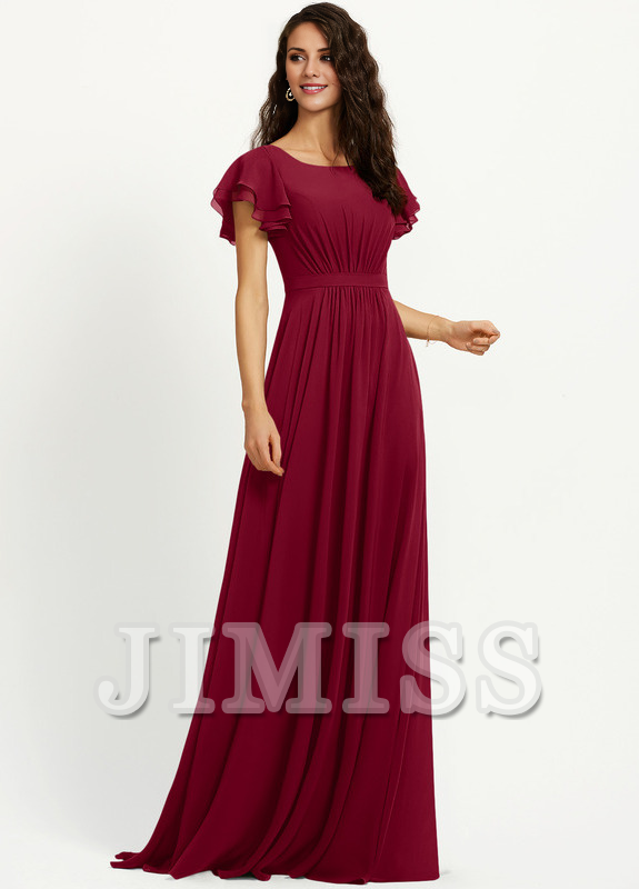 Ruffled A-line Scoop Neck Chiffon Bridesmaids Dress