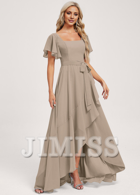 A-line square asymmetric chiffon bridesmaid dress
