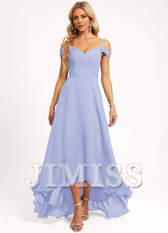 A-line off-shoulder asymmetric chiffon bridesmaid dress