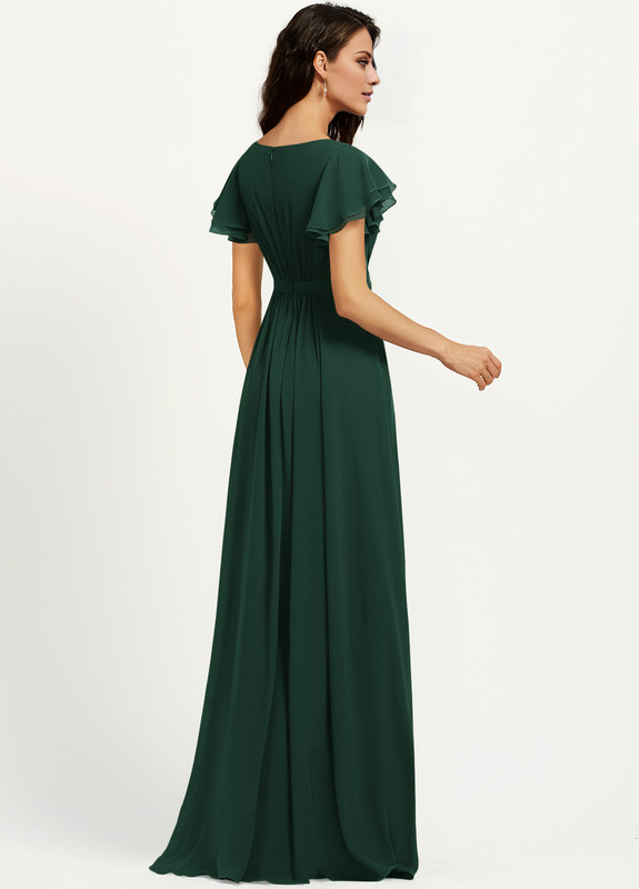 Ruffled A-line Scoop Neck Chiffon Bridesmaids Dress