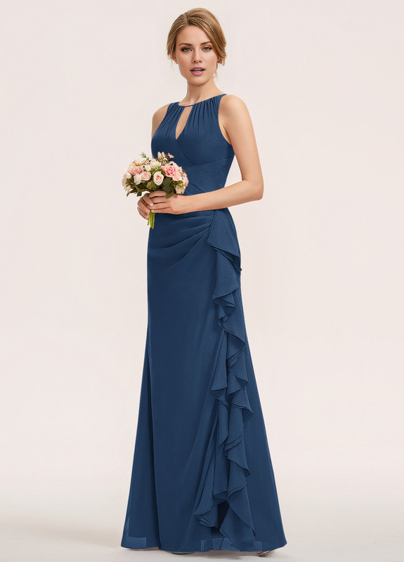 Tiered ruffled bustier with scoop neck chiffon bridesmaid dress