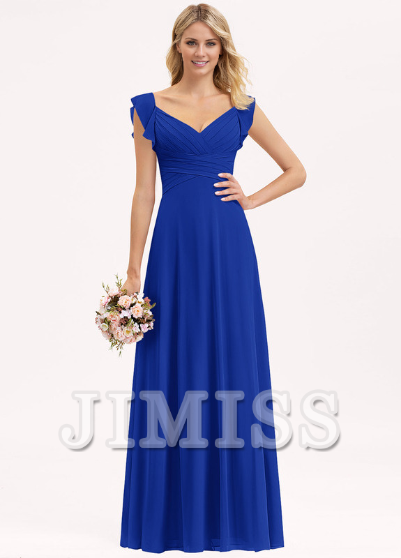 Layered ruffled Empire V-neck and ground chiffon bridesmaid dress
