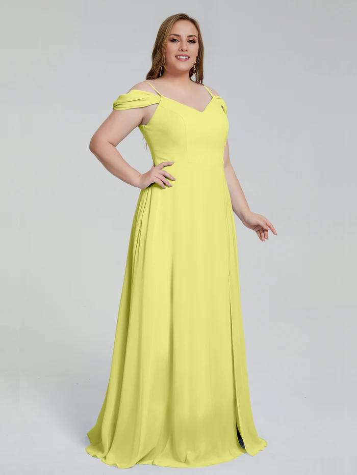 Thin shoulder strap plus size and floor length bridesmaid dress