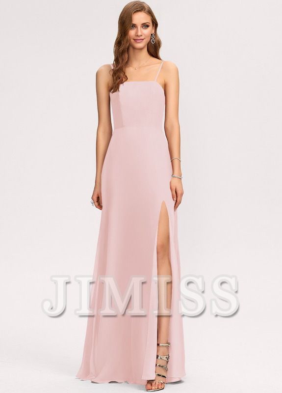 A-line square floor-length chiffon bridesmaid dress