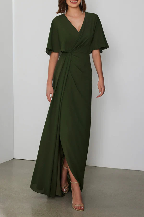 V-neck short top fits imperial pleats mother of the bride dresses