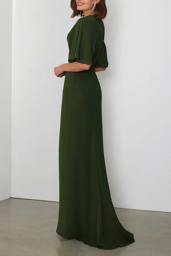 V-neck short top fits imperial pleats mother of the bride dresses