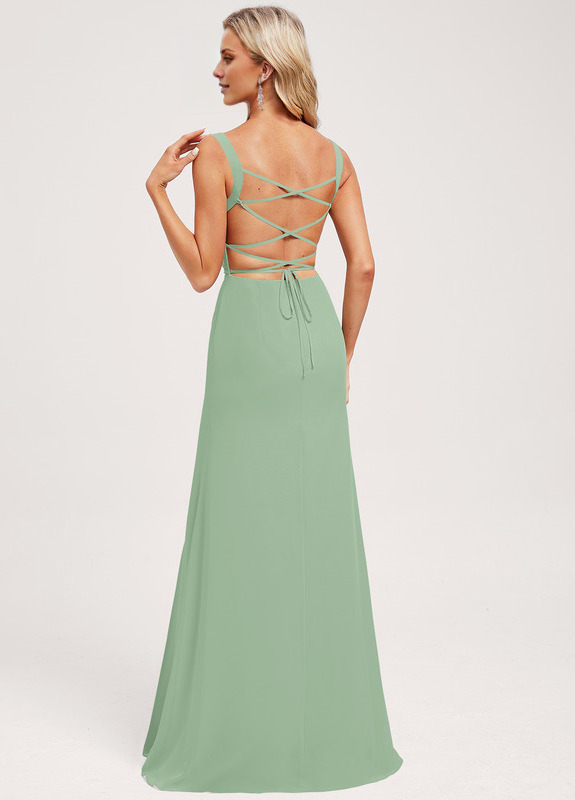 Trumpet Fishtail Square Floor-Mounting Chiffon Bridesmaid Dress