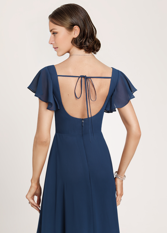 Ruffled A-Line Square Floor-Length Chiffon Bridesmaids Dress