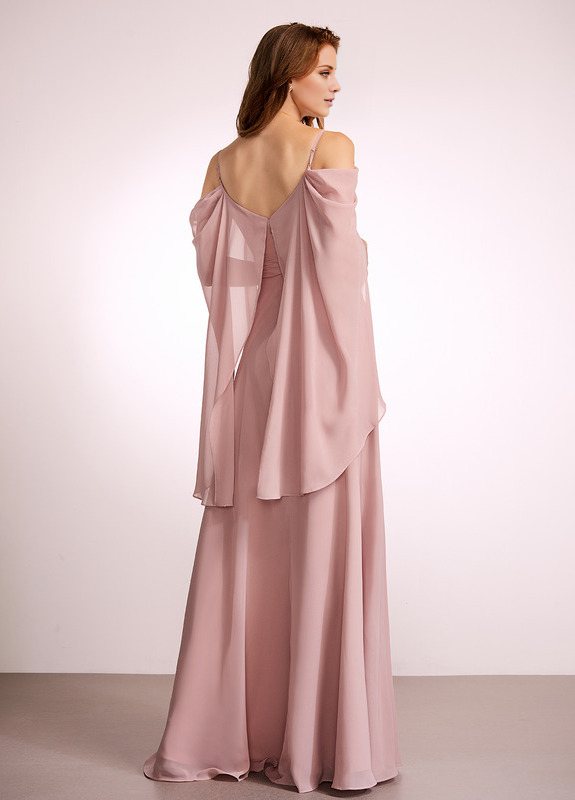 A-line off-shoulder floor-length chiffon bridesmaid dress