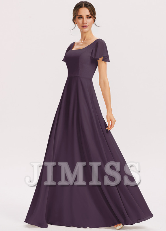 Tiered Ruffle A-Line Square Floor-Length Chiffon Bridesmaids Dress