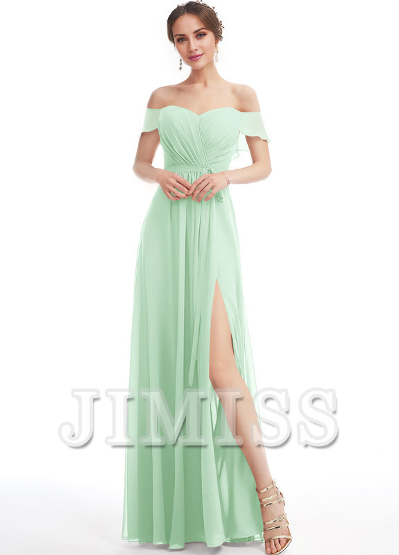 Ruffled A-line Floor-length Chiffon Bridesmaids Dress