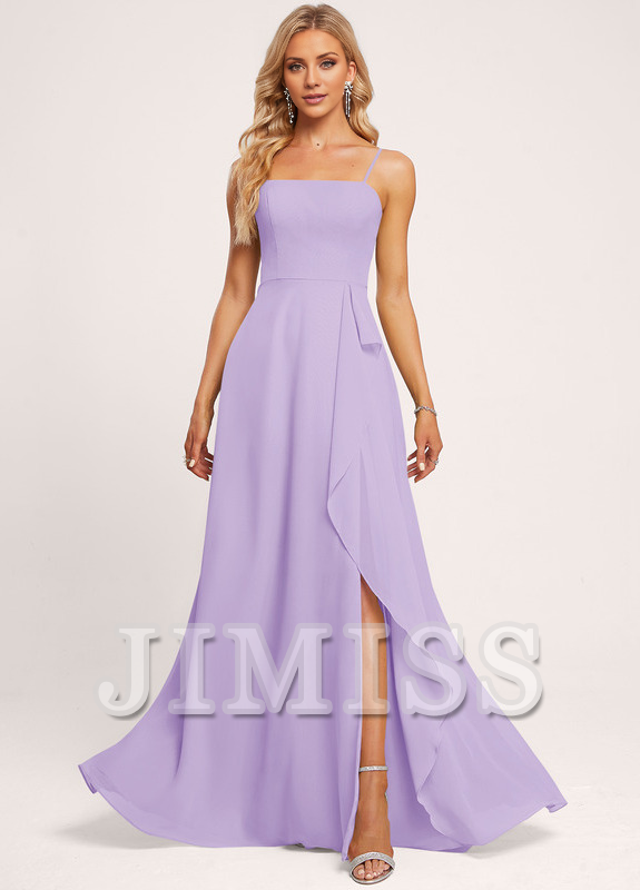 Ruffled A-Line Square Floor-Length Chiffon Bridesmaids Dress
