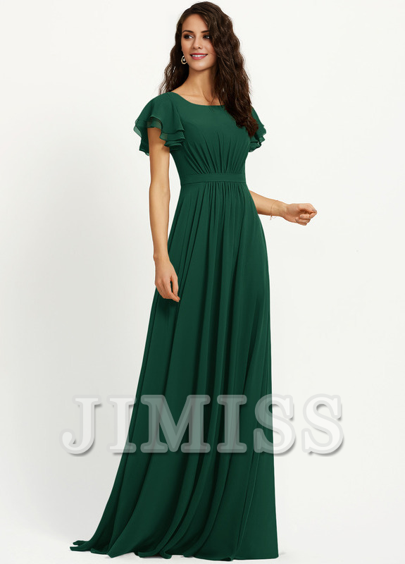 Ruffled A-line Scoop Neck Chiffon Bridesmaids Dress