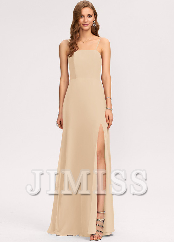A-line square floor-length chiffon bridesmaid dress