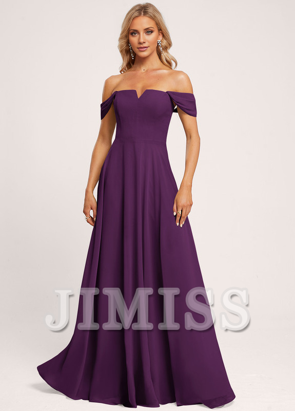 A-line off-the-shoulder square floor-length chiffon bridesmaid dress