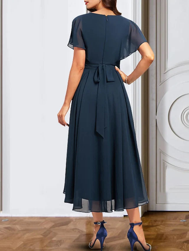 A-line/Princess Chiffon V-neck Short sleeved mother of the bride dress
