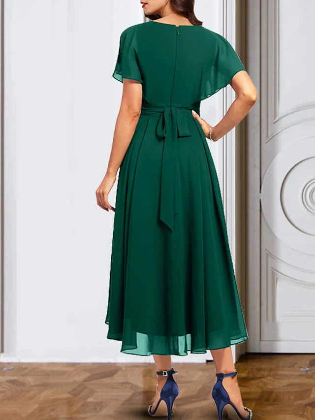 A-line/Princess Chiffon V-neck Short sleeved mother of the bride dress