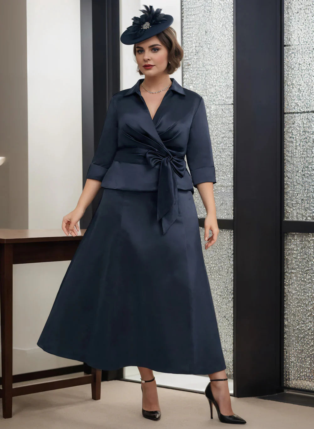 A-line/Princess V-neck satin mother of the bride dress