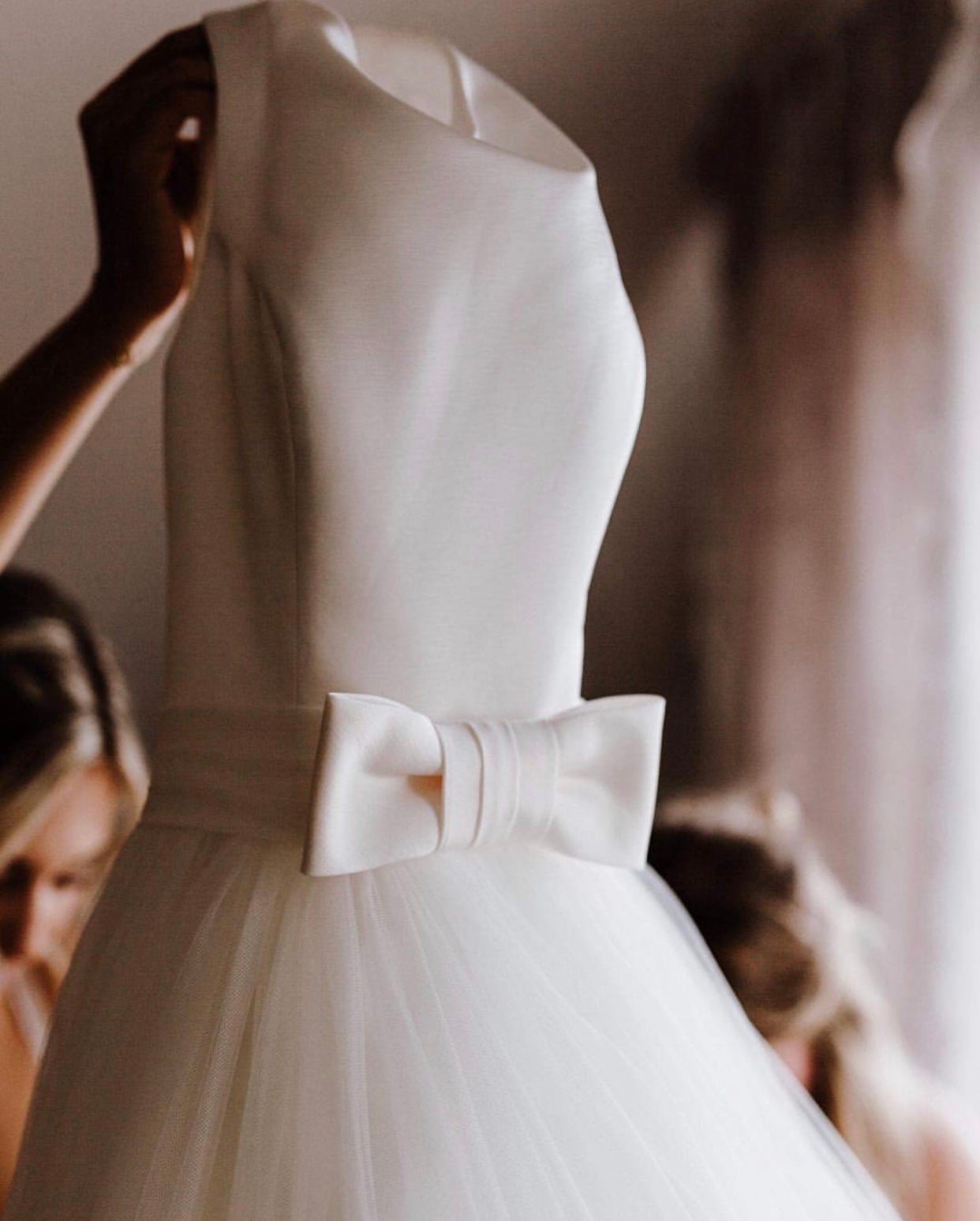 A-line Open Back Organza And Tulle Princess Wedding Dresses With Bow