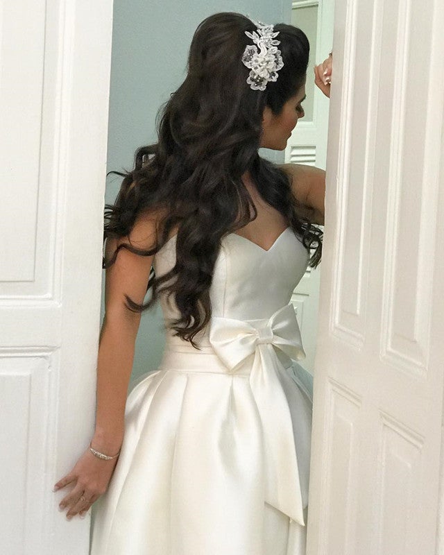 A-line Sleeveless Sweetheart Bow Sashes Wedding Dresses