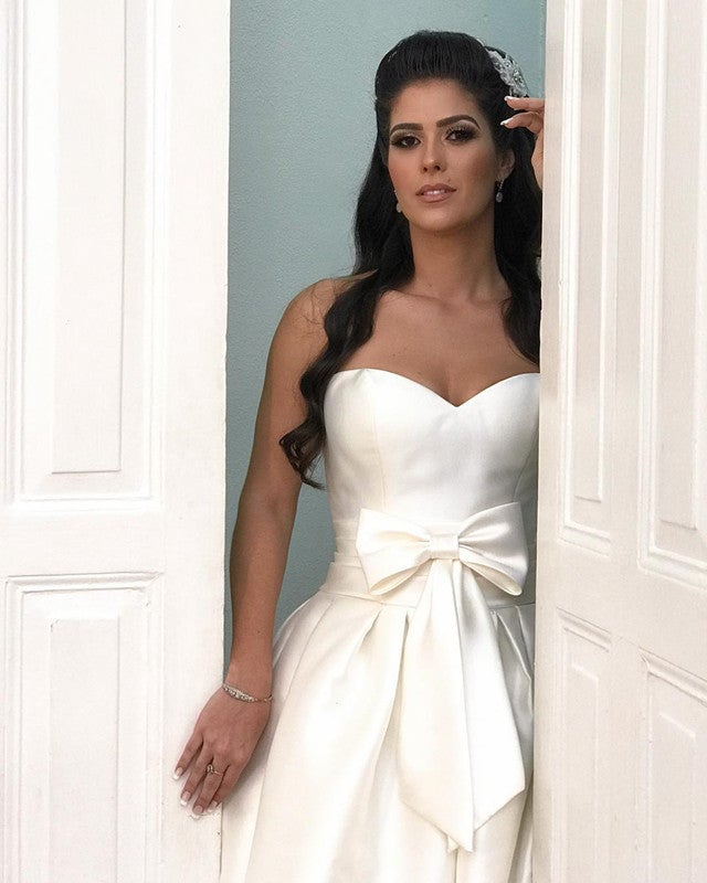 A-line Sleeveless Sweetheart Bow Sashes Wedding Dresses