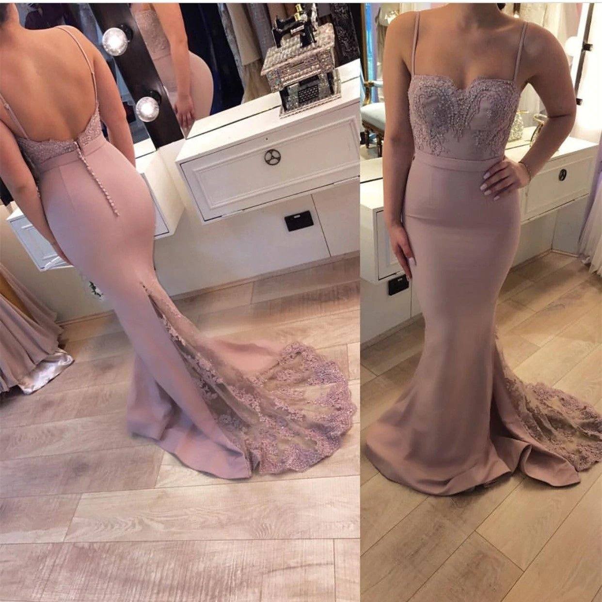 Elegant Lace Appliques Sweetheart Mermaid Backless Bridesmaid Dresses - RongMoon